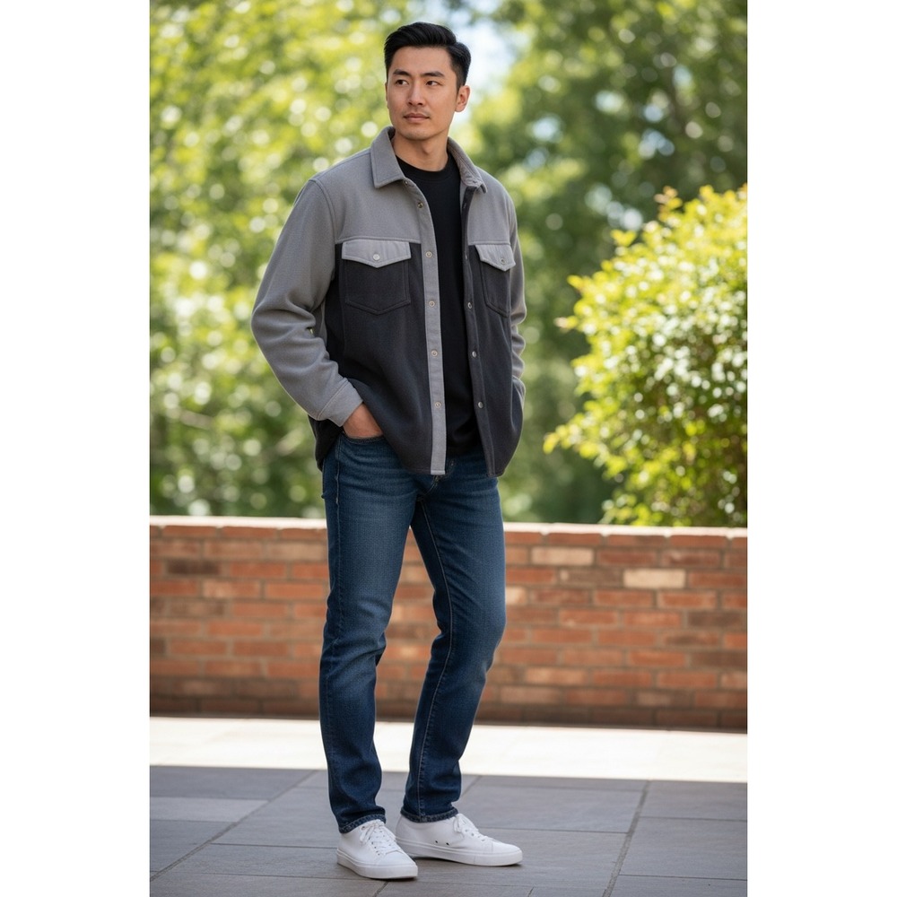 Avalanche Outdoor Supply Mens XL Fleece Shirt Jacket Grey Charcoal Colorblock